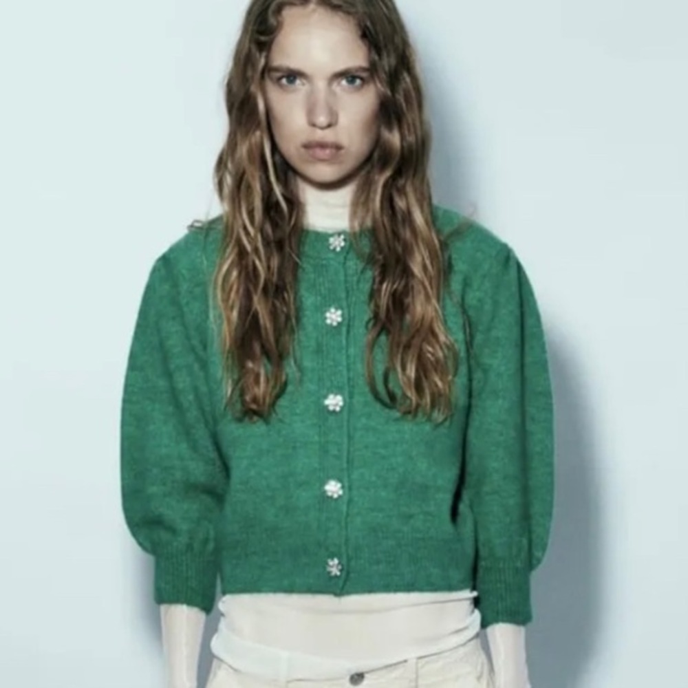 ZARA KNIT‎ CARDIGAN WITH RHINESTONE BUTTONS